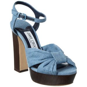 Jimmy Choo Heloise 120 Denim Platform Sandal, Blue